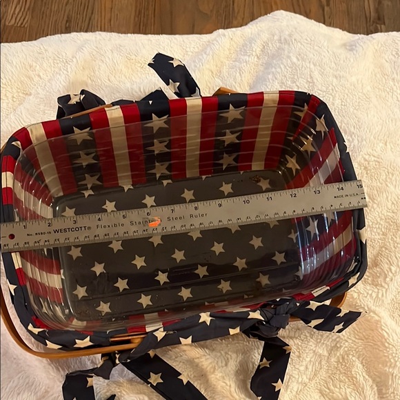 Longaberger 15” l basket with plastic and Stars and Stripes cloth liners. - Picture 3 of 7